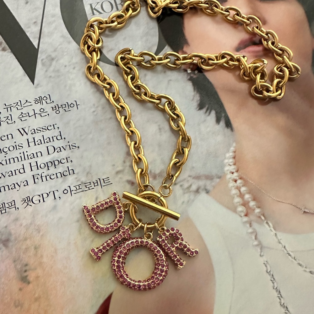 Gold and Pink Dior Necklace